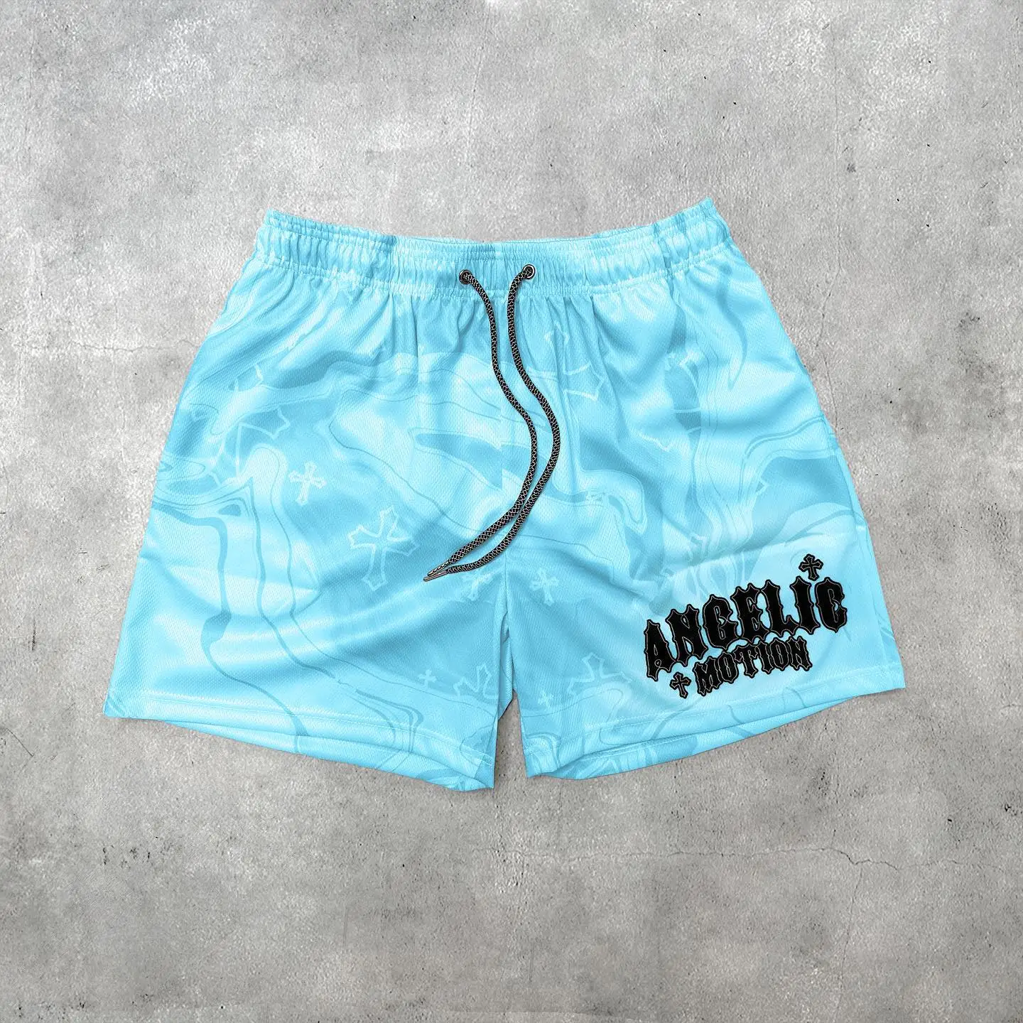 Angelic Motion Sky Blue Graphic Shorts Angelic Motion Sky Blue Graphic Shorts