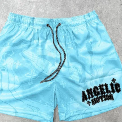 Angelic Motion Sky Blue Graphic Shorts