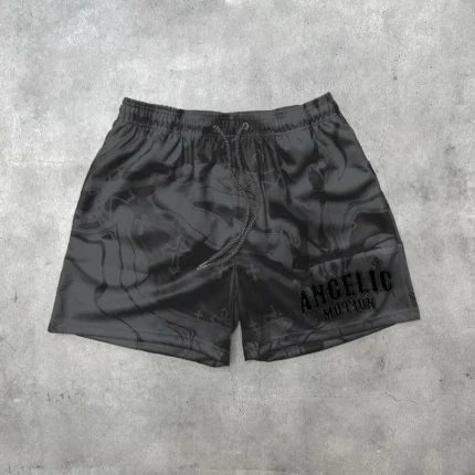 Angelic Motion Black Graphic Shorts